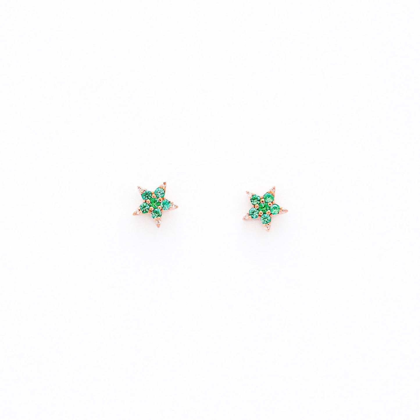 Sweet Stars Studs - Emeralds and Diamond in 14k Gold - Made to Order