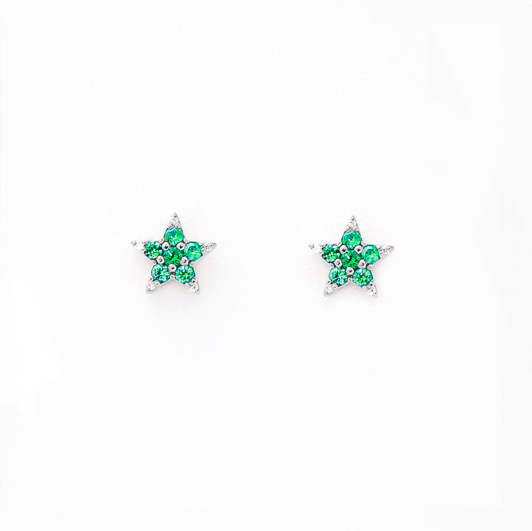 Sweet Stars Studs - Emeralds and Diamond in 14k Gold - Made to Order