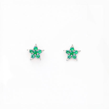 Sweet Stars Studs - Emeralds and Diamond in 14k Gold - Made to Order
