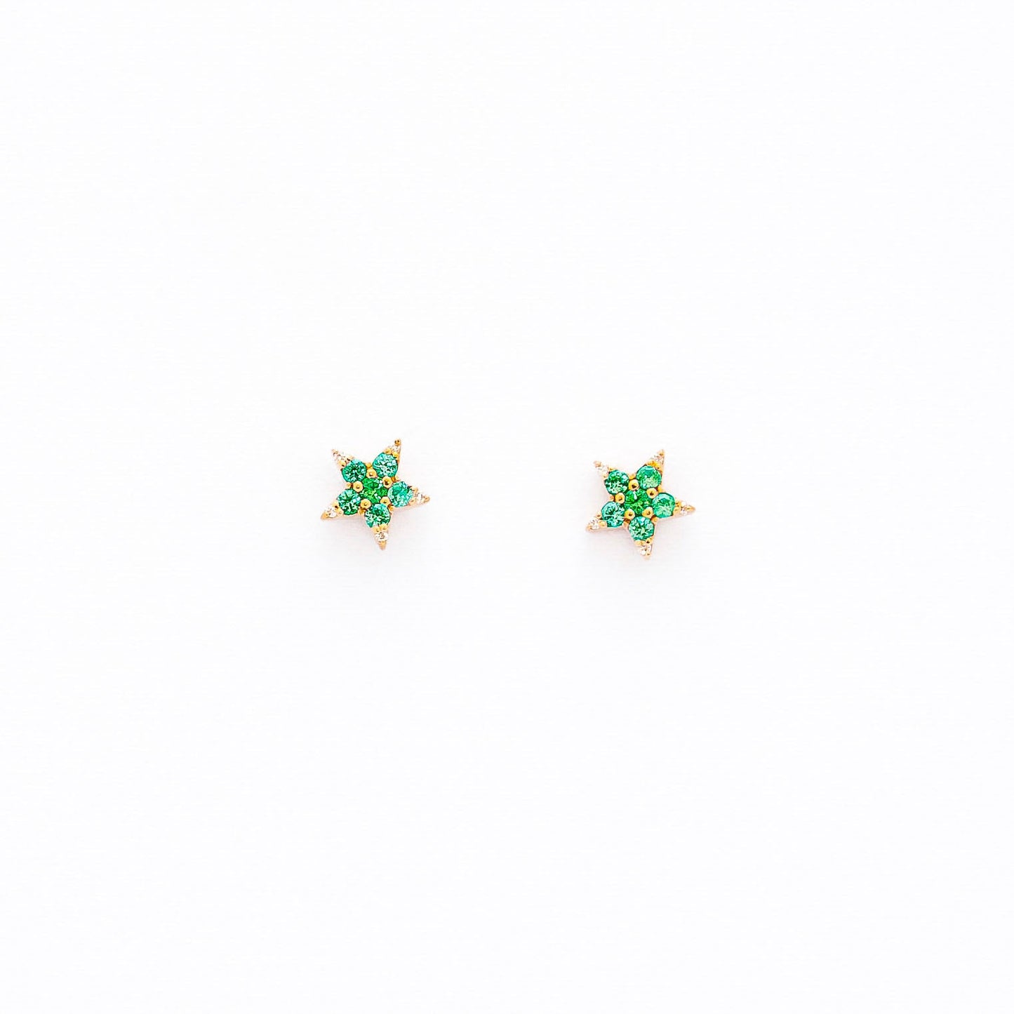 Sweet Stars Studs - Emeralds and Diamond in 14k Gold - Made to Order