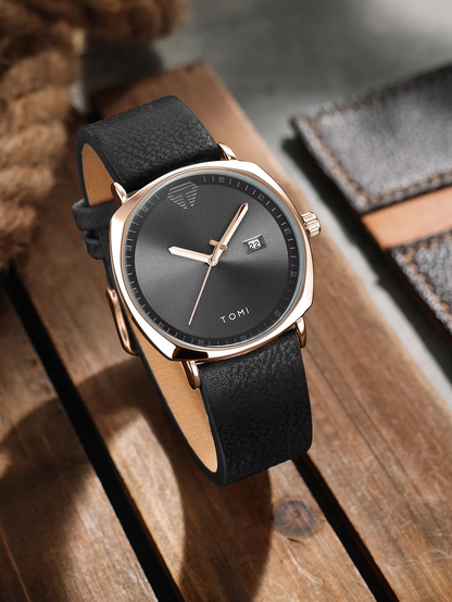 Timeless Elite: The Minimalist Leather Sports & Calendar Watch