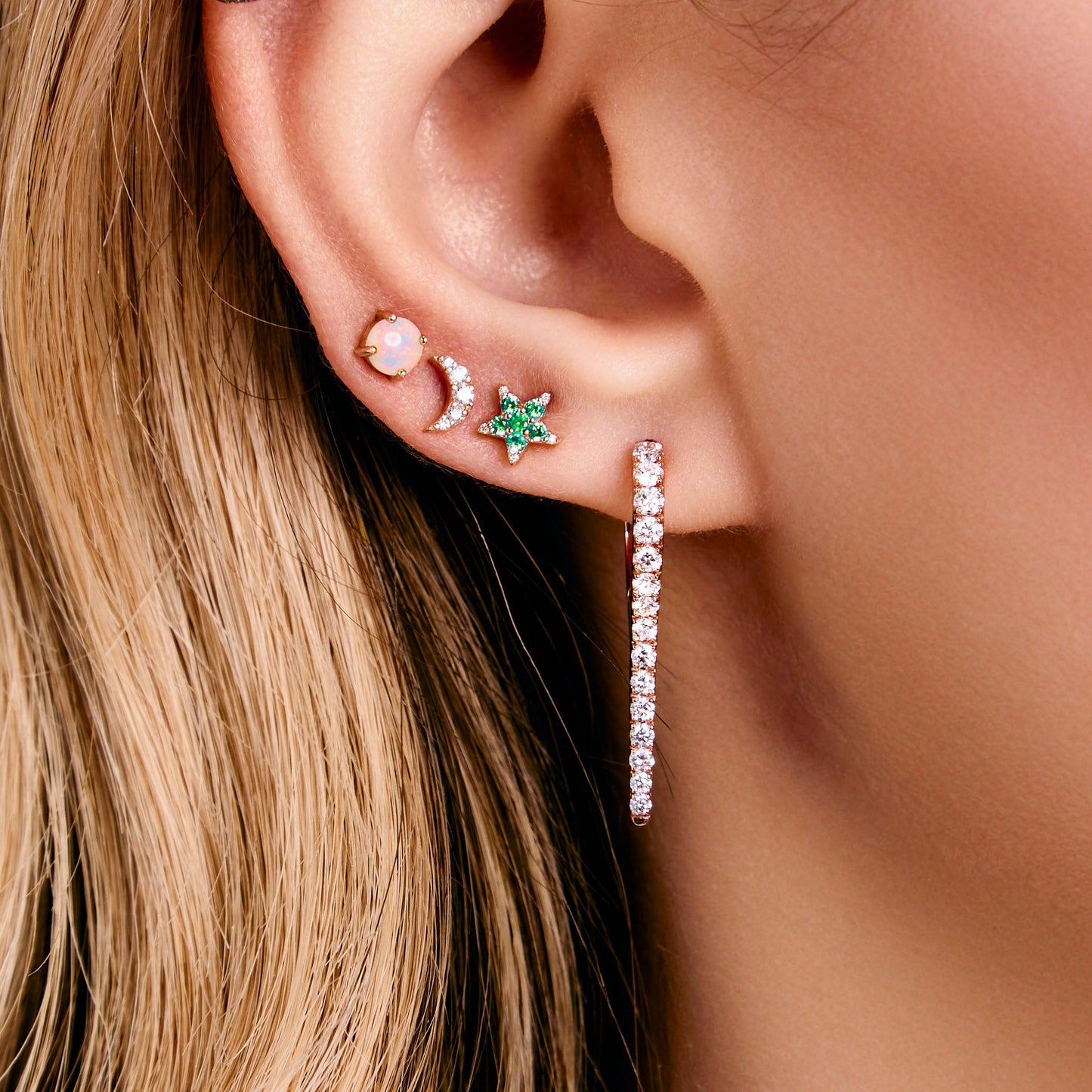 Sweet Stars Studs - Emeralds and Diamond in 14k Gold - Made to Order