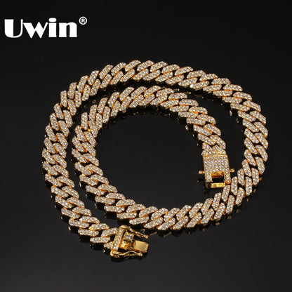 Uwin Micro Paved 12mm S-link Miami Cuban Necklaces Hiphop Mens Iced
