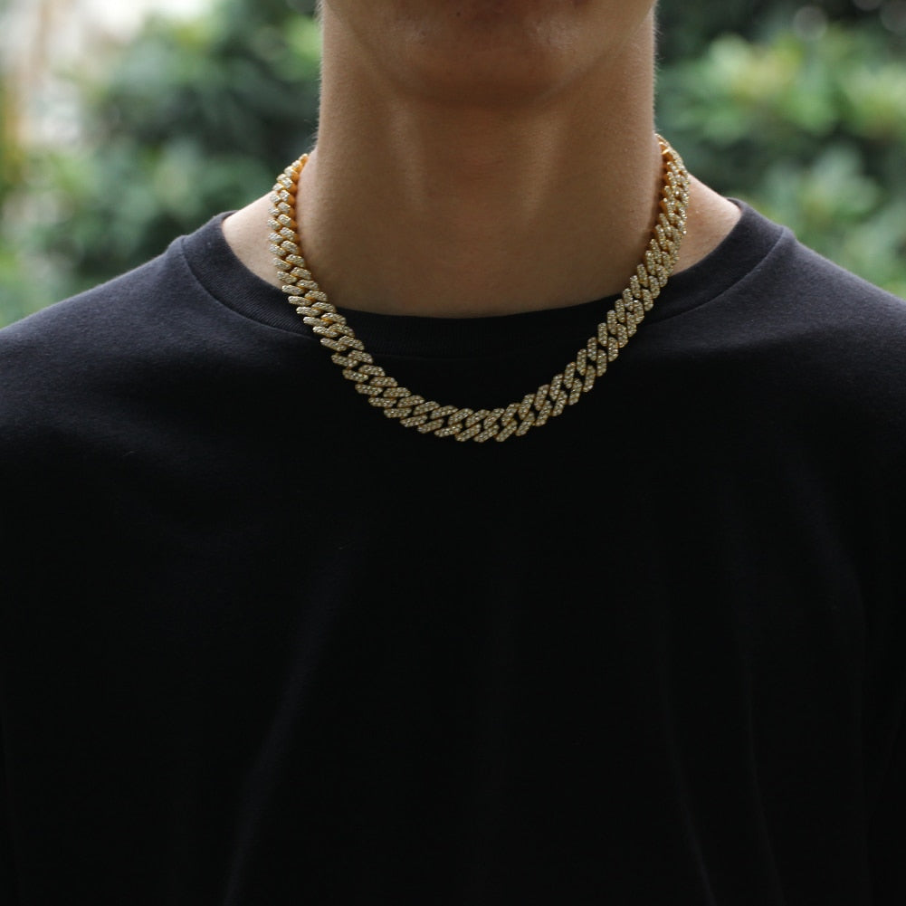 Uwin Micro Paved 12mm S-link Miami Cuban Necklaces Hiphop Mens Iced