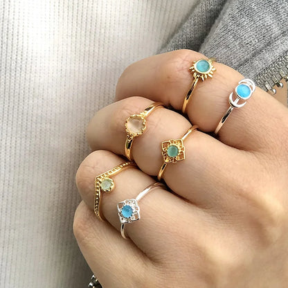 Stainless Steel Sun Opal Rings For Women Gold Color Couple Rings