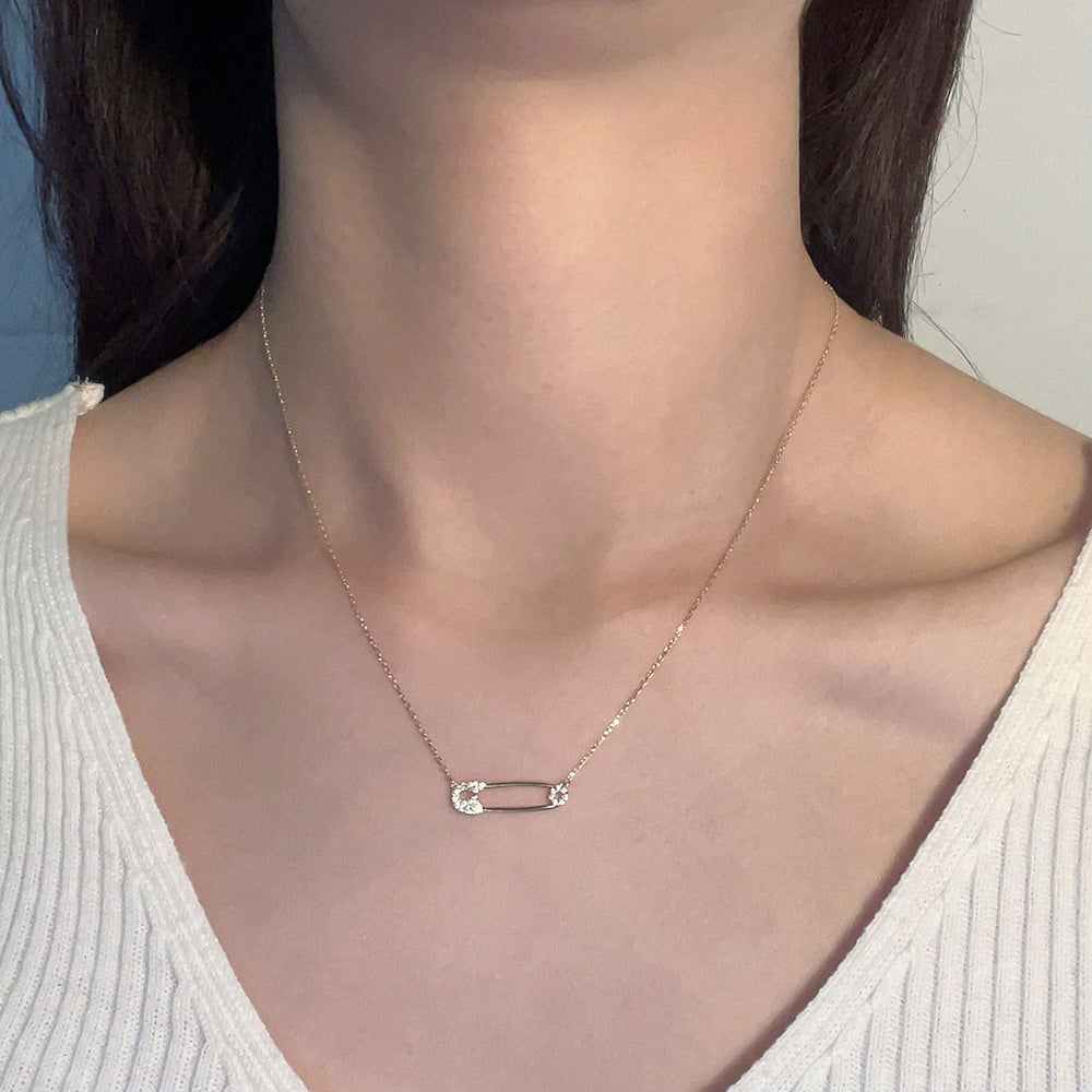 Safety Pin Solid 925 Silver Pendant Necklace