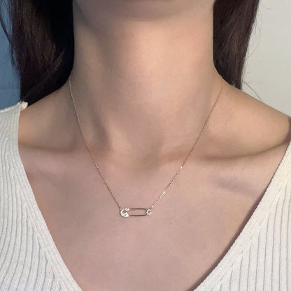 Safety Pin Solid 925 Silver Pendant Necklace