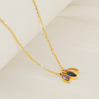 Wholesale Jewelry Cute Horse Eye 304 Stainless Steel Zircon 18K Gold Plated Pendant Necklace Cable Chain