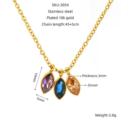 Wholesale Jewelry Cute Horse Eye 304 Stainless Steel Zircon 18K Gold Plated Pendant Necklace Cable Chain