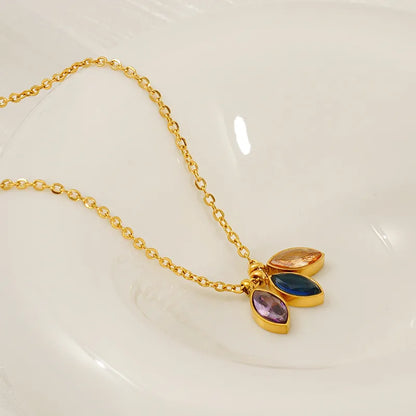 Wholesale Jewelry Cute Horse Eye 304 Stainless Steel Zircon 18K Gold Plated Pendant Necklace Cable Chain