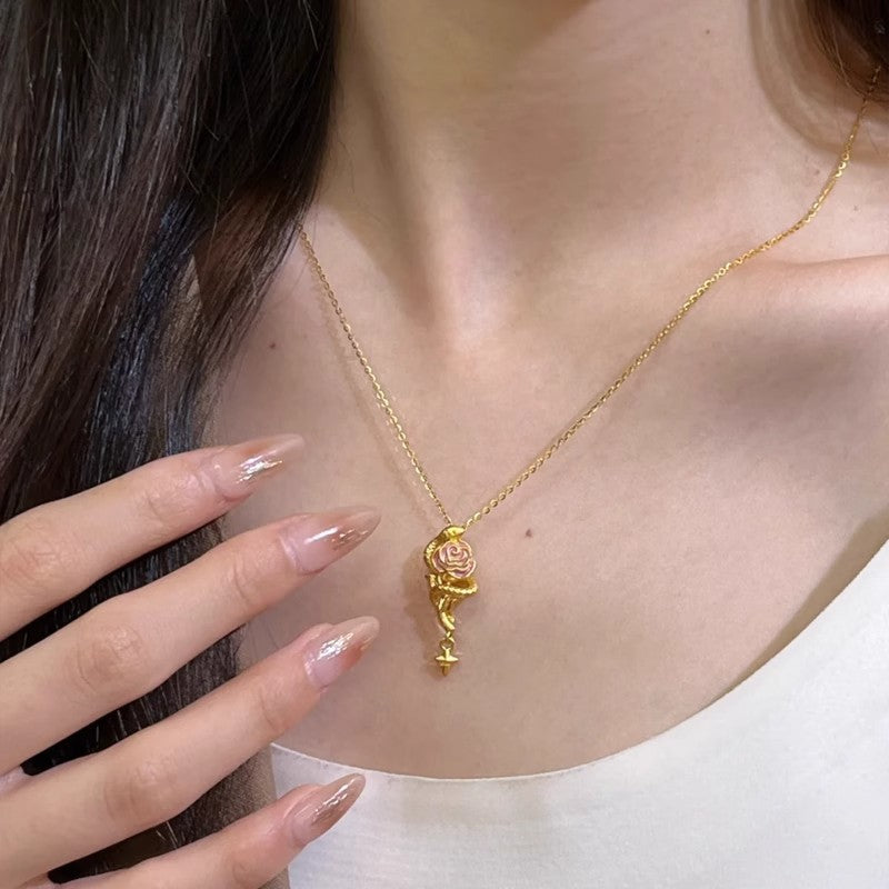 French Rose And Snake Necklace For Women