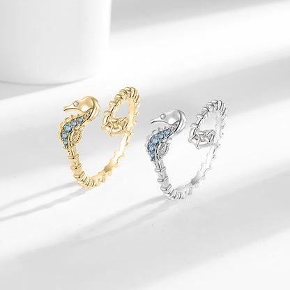 Ocean Seahorse Open Ring Female Inlaid With Green Zirconium