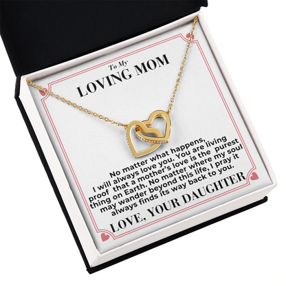 To Mom - No Matter What Happens, - Interlocking Hearts Necklace - From Daughter