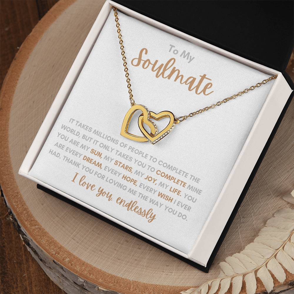 To My Soulmate / Love You Endlessly / Interlocking Heart Necklace / Personalized Message Card