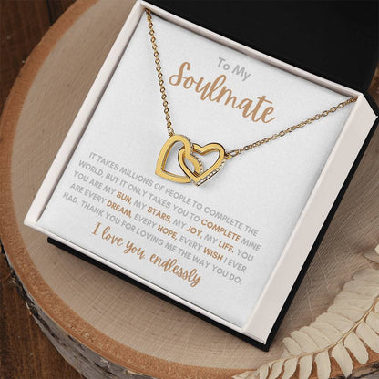 To My Soulmate / Love You Endlessly / Interlocking Heart Necklace / Personalized Message Card