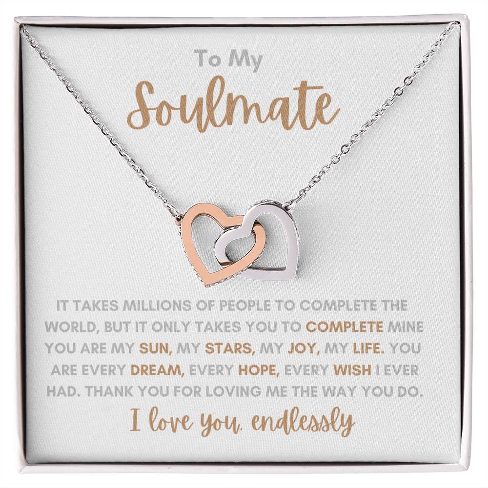 To My Soulmate / Love You Endlessly / Interlocking Heart Necklace / Personalized Message Card