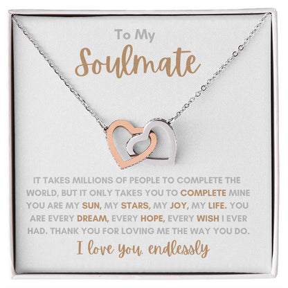 To My Soulmate / Love You Endlessly / Interlocking Heart Necklace / Personalized Message Card