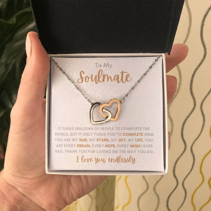 To My Soulmate / Love You Endlessly / Interlocking Heart Necklace / Personalized Message Card