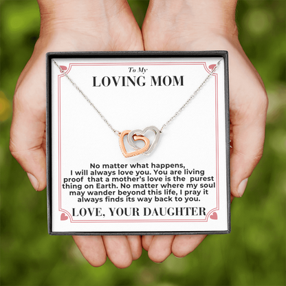 To Mom - No Matter What Happens, - Interlocking Hearts Necklace - From Daughter
