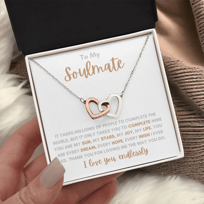 To My Soulmate / Love You Endlessly / Interlocking Heart Necklace / Personalized Message Card