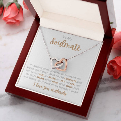 To My Soulmate / Love You Endlessly / Interlocking Heart Necklace / Personalized Message Card