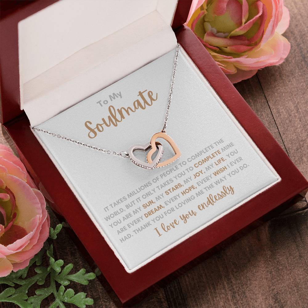 To My Soulmate / Love You Endlessly / Interlocking Heart Necklace / Personalized Message Card
