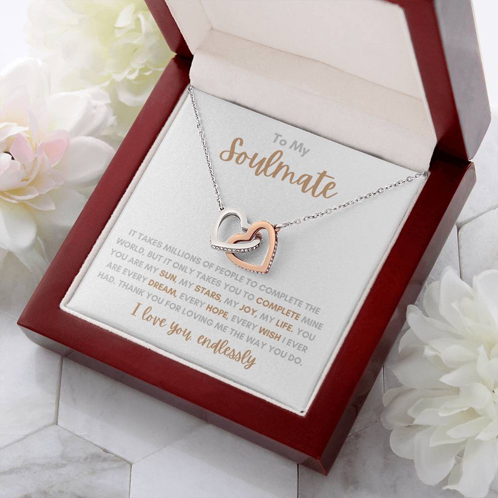 To My Soulmate / Love You Endlessly / Interlocking Heart Necklace / Personalized Message Card