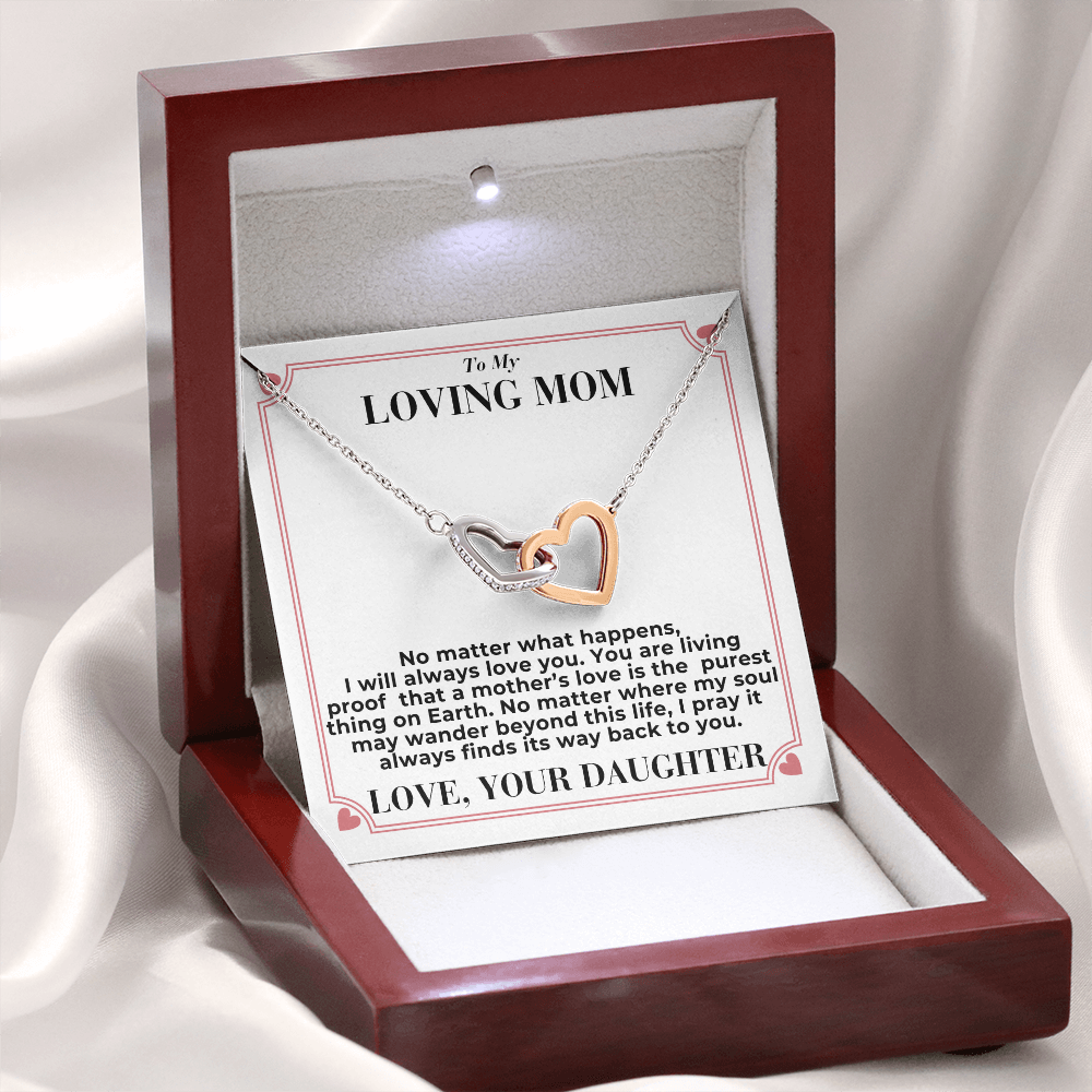 To Mom - No Matter What Happens, - Interlocking Hearts Necklace - From Daughter