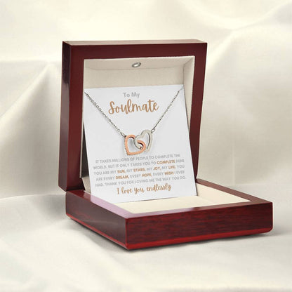 To My Soulmate / Love You Endlessly / Interlocking Heart Necklace / Personalized Message Card