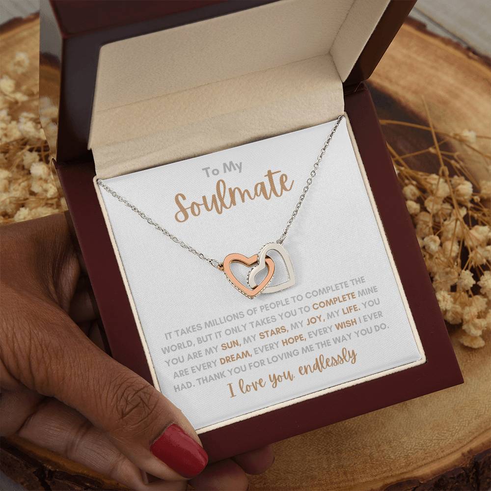 To My Soulmate / Love You Endlessly / Interlocking Heart Necklace / Personalized Message Card