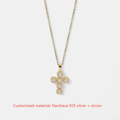 Micro Inlaid Zircon Pendant Copper Plated Cross Necklace