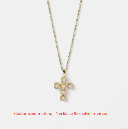 Micro Inlaid Zircon Pendant Copper Plated Cross Necklace