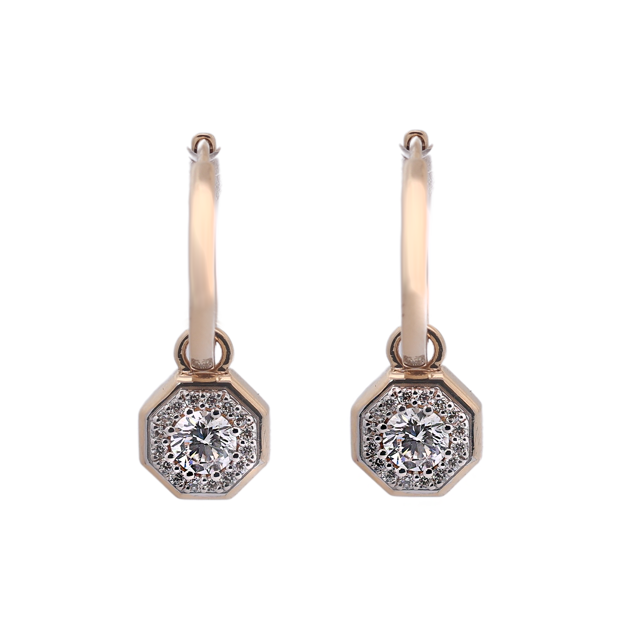 Octagonal Diamond Drop Earrings in Gold