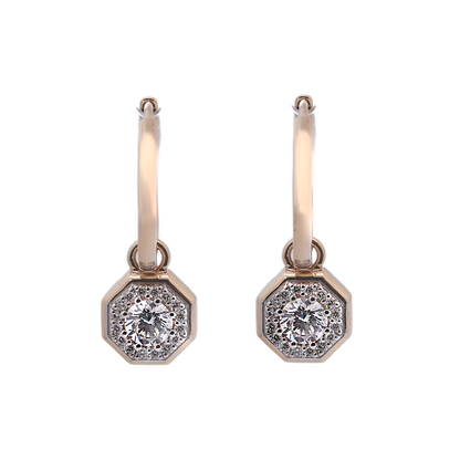 Octagonal Diamond Drop Earrings in Gold