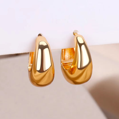 U Shape Hoop Earrings for Women Smooth Gold Color Stainless Steel Earrings Female Classic Statement Wedding Ear Jewelry Aretes
