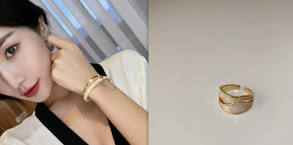 Metal White Shellfish Plate Bracelet For Women Opening Adjustable 2 Layers Design Llight Luxury Female Fashion Jewelry Gifts