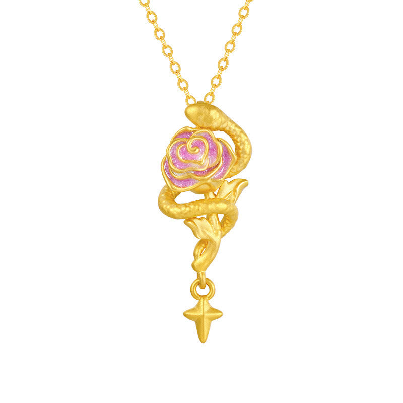 French Rose And Snake Necklace For Women