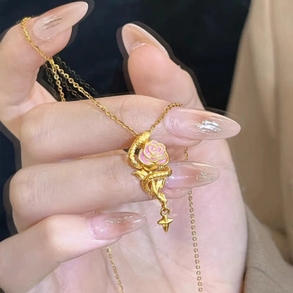 French Rose And Snake Necklace For Women