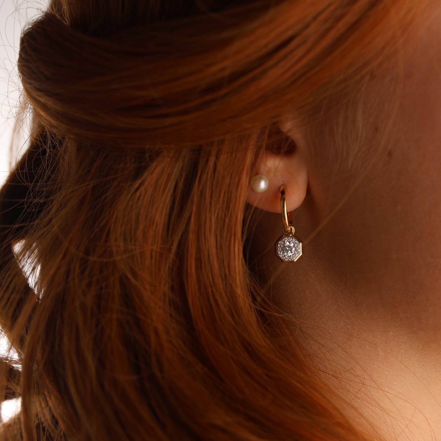 Octagonal Diamond Drop Earrings in Gold