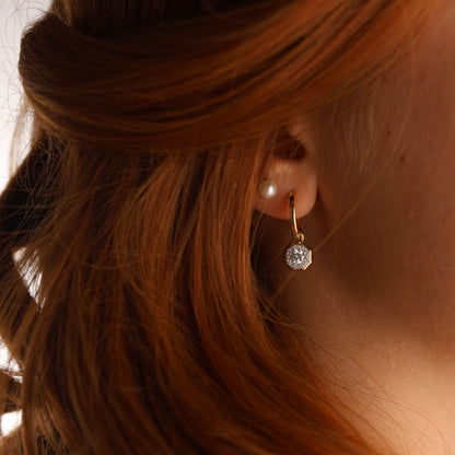 Octagonal Diamond Drop Earrings in Gold