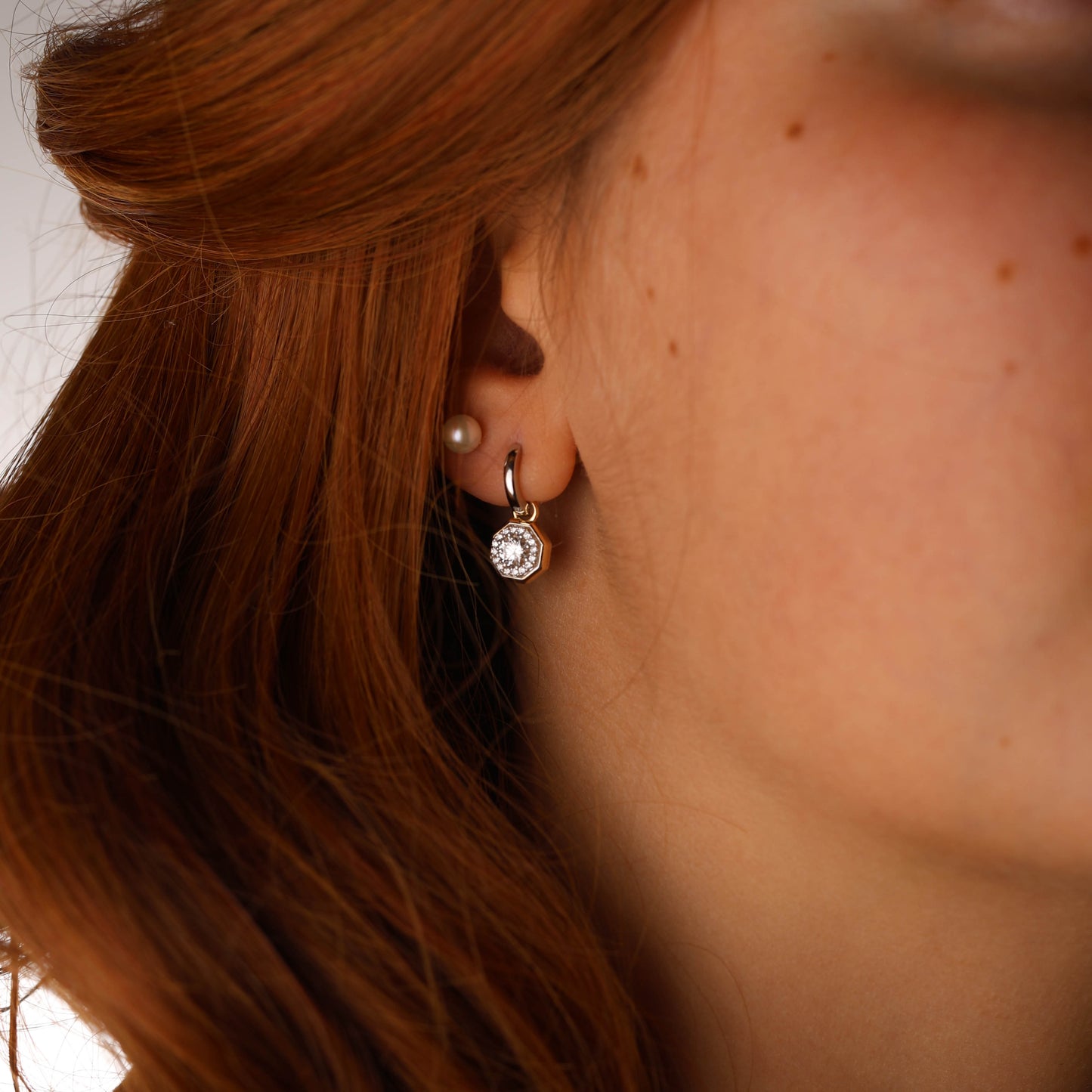 Octagonal Diamond Drop Earrings in Gold