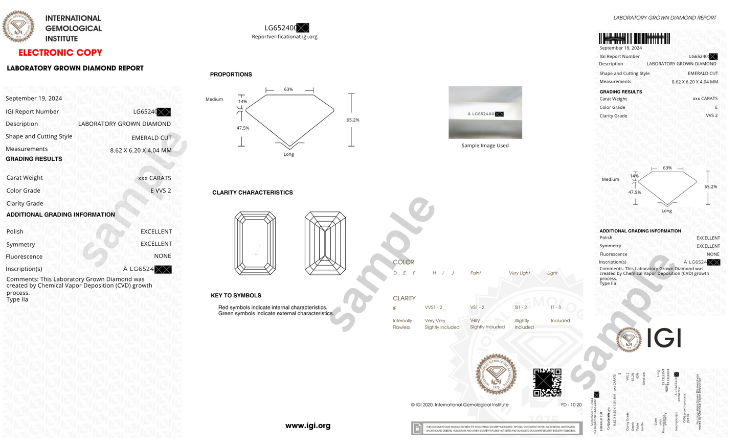 IGI Certified 3.20ct - 3.25ct Emerald Cut Lab Grown Diamond  - E Color, VS 1 Clarity