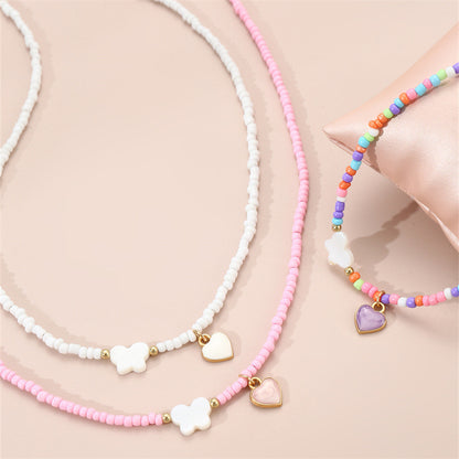 Girls Jewelry Oil Drop Butterfly Pendant Handmade Beaded Necklace Set