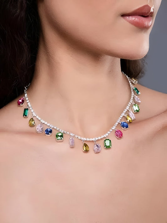 Women's Beautiful Multi Stone Necklace  Size 38.5X3.5X0.3 CM  Color