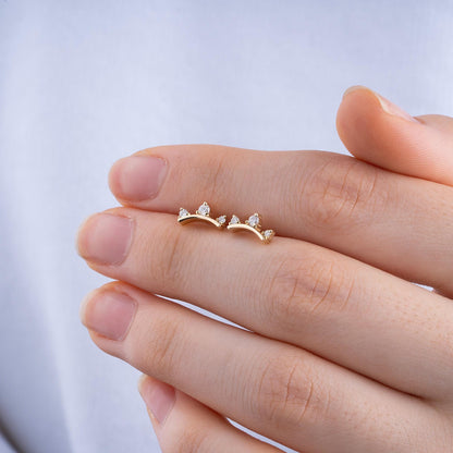 14K Gold Diamond Curve Stud Earrings/ Elegant Gold Ear Climbers for Women/ Delicate Gold Jewelry/ Gold Stud Earrings/ Gift for Her