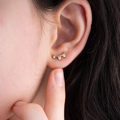 14K Gold Diamond Curve Stud Earrings/ Elegant Gold Ear Climbers for Women/ Delicate Gold Jewelry/ Gold Stud Earrings/ Gift for Her