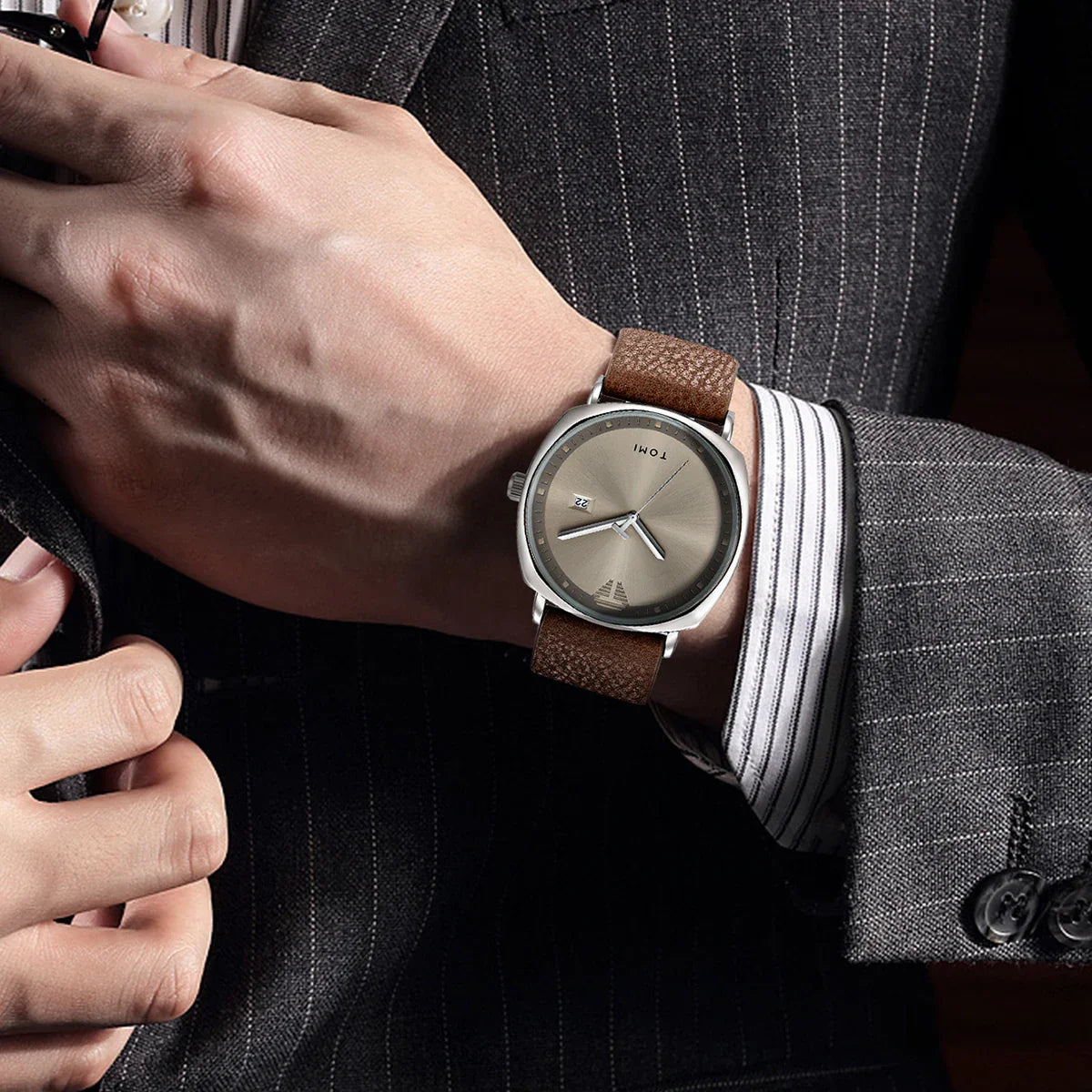 Timeless Elite: The Minimalist Leather Sports & Calendar Watch