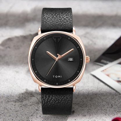 Timeless Elite: The Minimalist Leather Sports & Calendar Watch