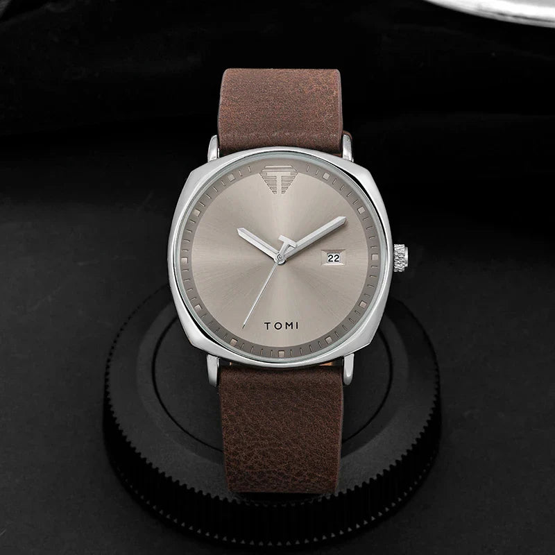 Timeless Elite: The Minimalist Leather Sports & Calendar Watch