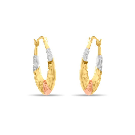 Kolié 9ct Tri-Colour Gold Greek Key Hoop Earrings
